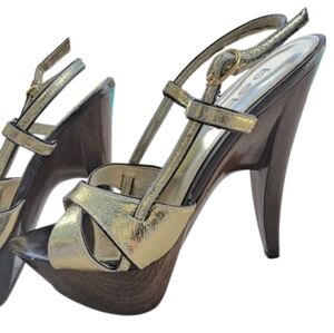 bebe Metallic Gold and Dark Brown Heels